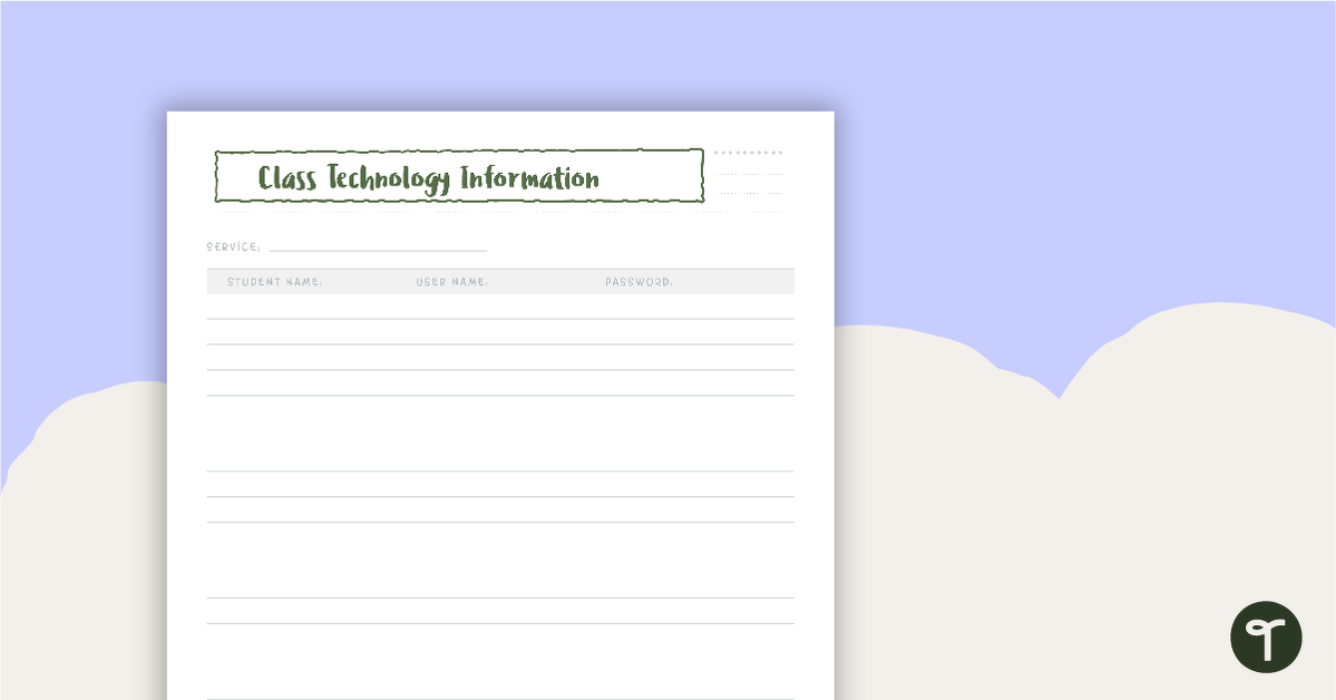 Cactus Printable Teacher Planner – Technology Passwords Page (Class) teaching resource