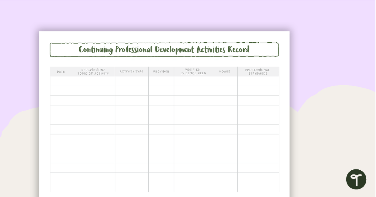 Cactus Printable Teacher Diary – Professional Development Activities Recording Page teaching resource