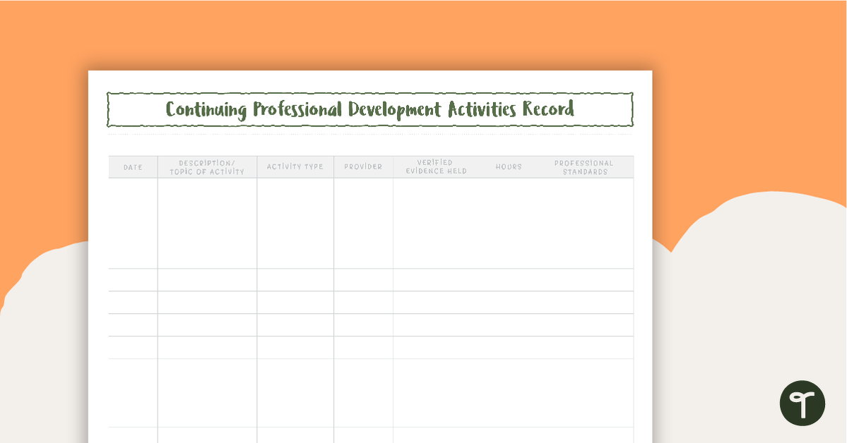 Cactus Printable Teacher Planner – Professional Development Activities Recording Page teaching resource