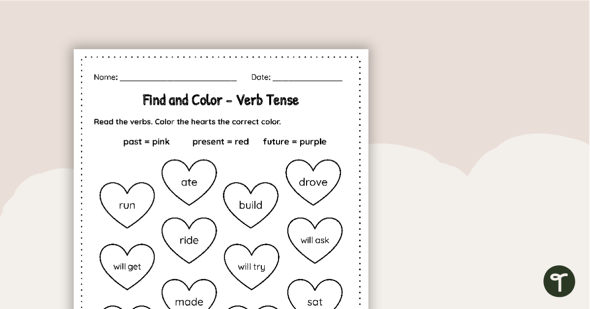 Find and Color - Verb Tense Worksheet teaching resource