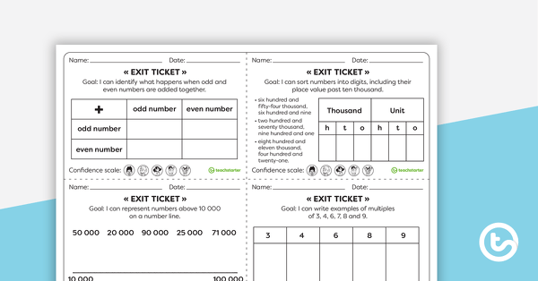 Go to Year 4 Numeracy Exit Tickets – Worksheets teaching resource