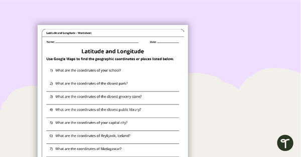 Image of Latitude and Longitude Worksheet