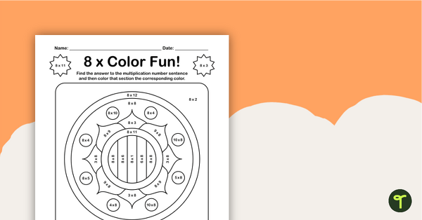 Color by Number - Multiplication Facts of 8 teaching resource