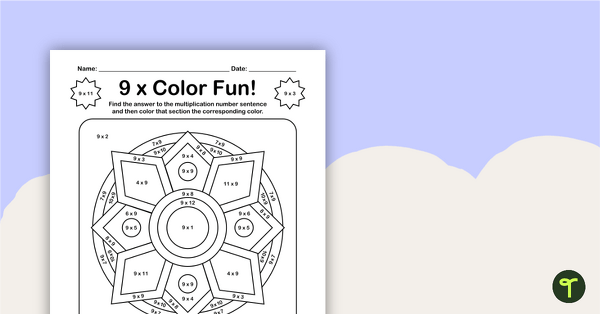 Color by Number - Multiplication Facts of 9 teaching resource