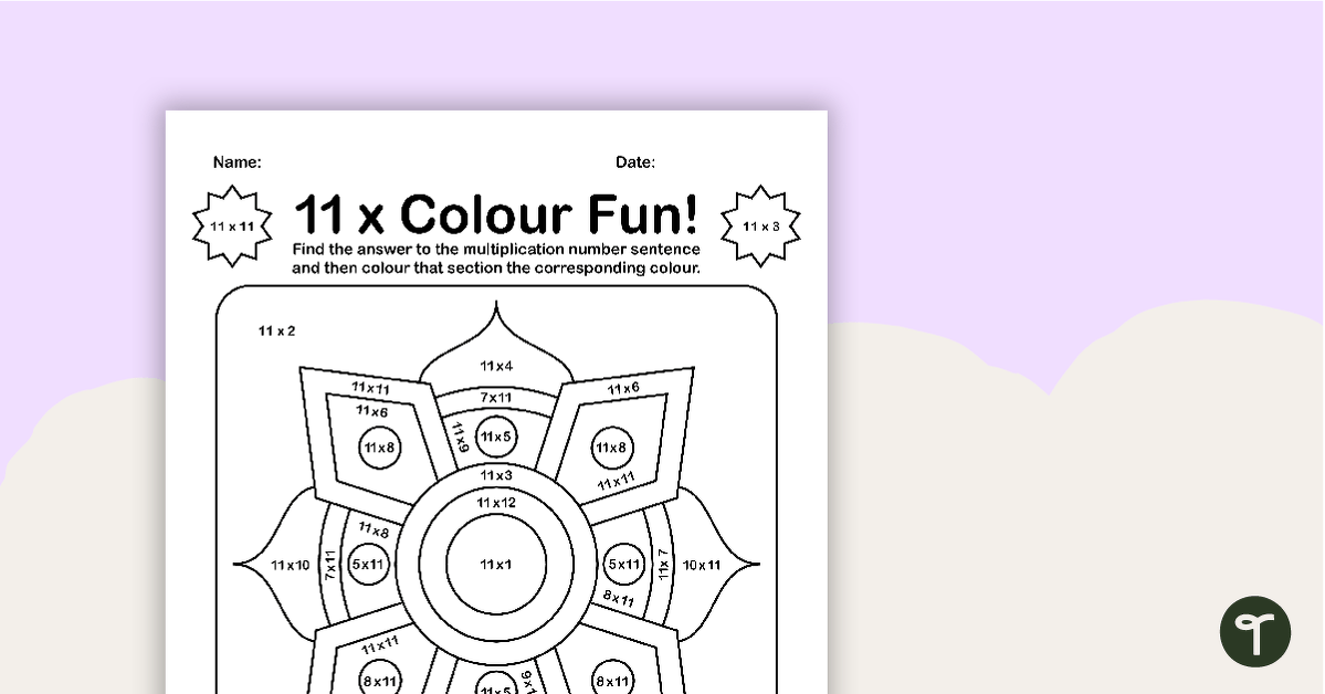 Colour by Number - 11 x Multiplication Facts teaching resource