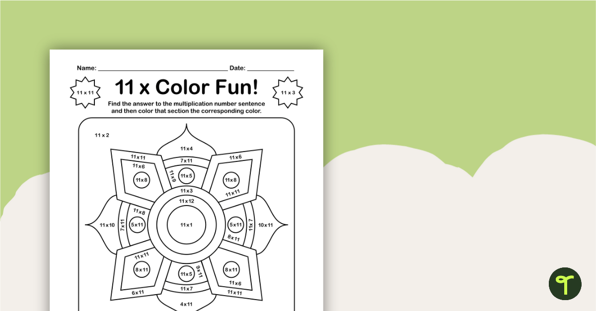 Color by Number - Multiplication Facts of 11 teaching resource