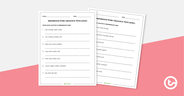 Alphabetical Order Worksheet (Second and Third Letter) teaching resource