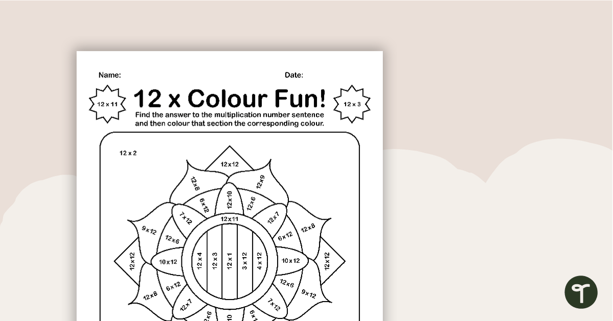 Colour by Number - 12 x Multiplication Facts teaching resource