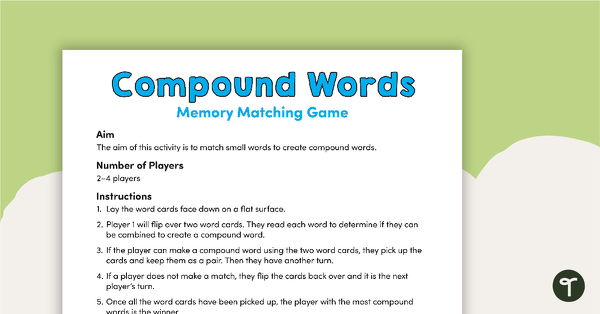 Compound Words – Memory Matching Game teaching resource