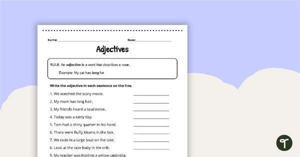 Preview image for Adjectives Worksheet - teaching resource