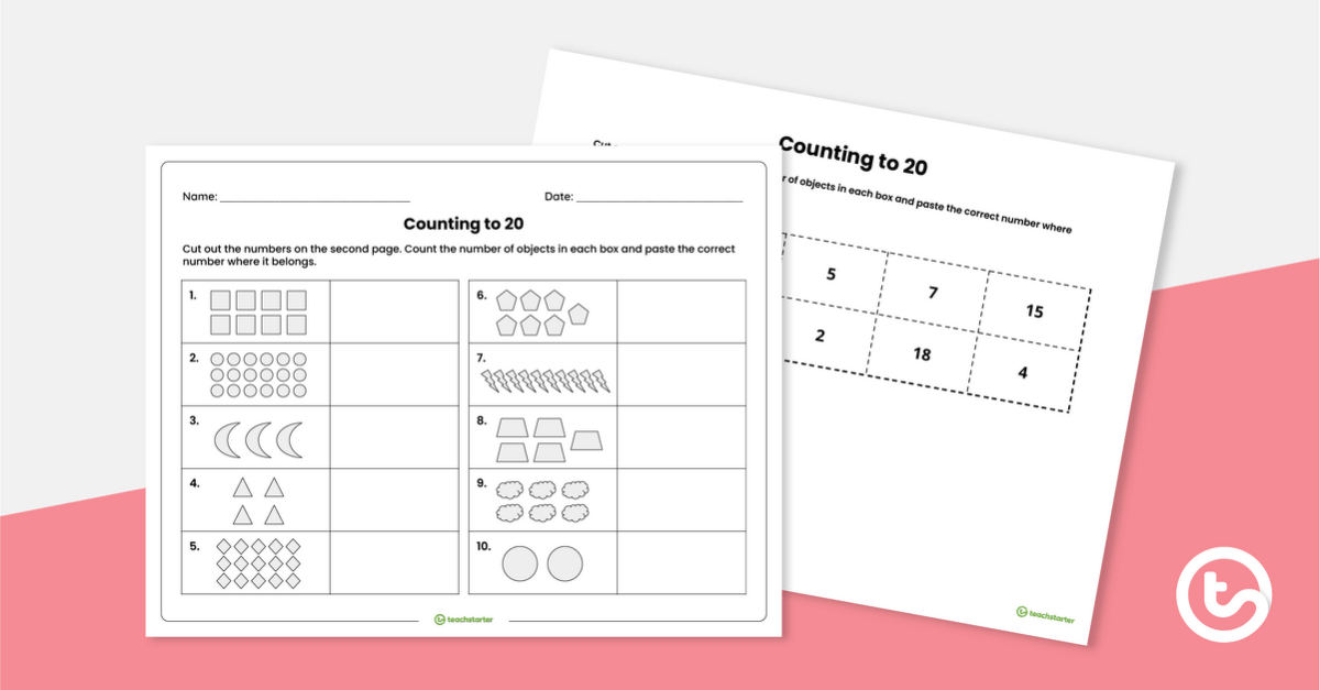 Counting to 20 - Cut and Paste Worksheet teaching resource