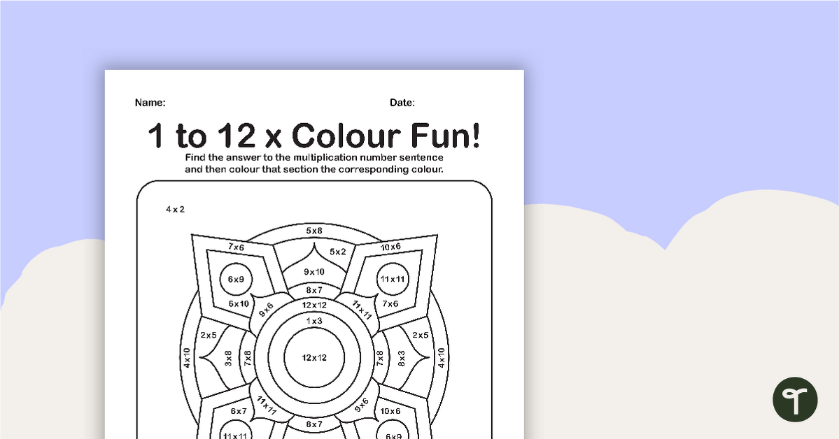 Colour by Number - Mixed 1 - 12 Multiplication teaching resource