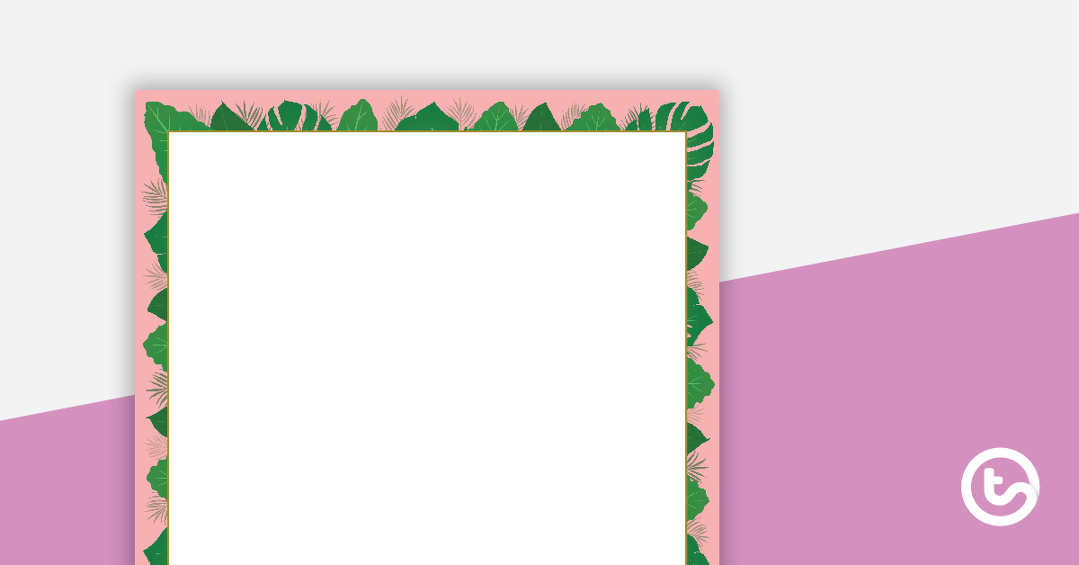 Lush Leaves Pink - Portrait Page Borders teaching resource
