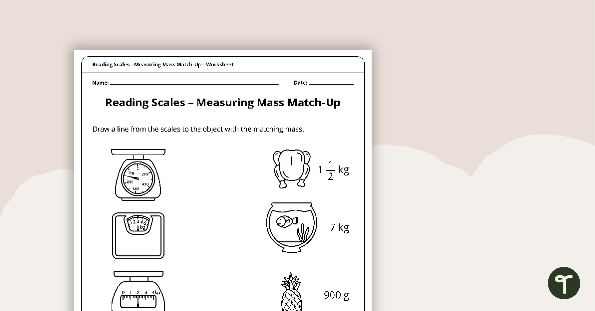 Reading Scales – Measuring Mass Match-Up Worksheet teaching resource