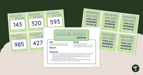Go to 100 More , 100 Less Match-Up - Three-Digit Numbers teaching resource