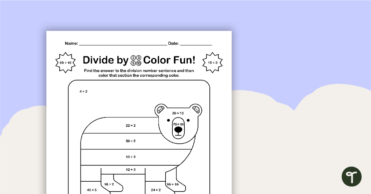 Color by Number - Division Facts of 2, 3, 5, and 10 teaching resource