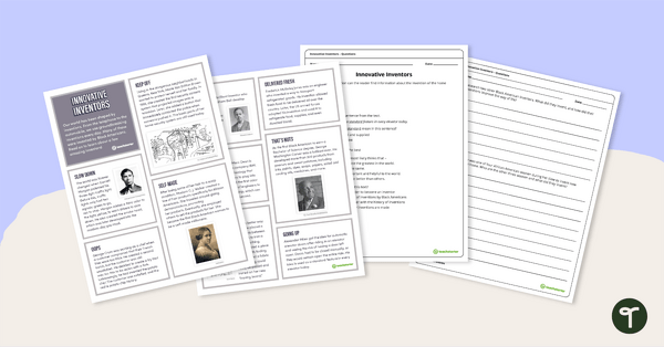 预览图像佛r Innovative Inventors - Comprehension Worksheet - teaching resource