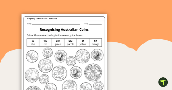 Recognising Australian Coins – Worksheet teaching resource