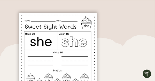 Sweet Sight Words Worksheet - SHE teaching resource