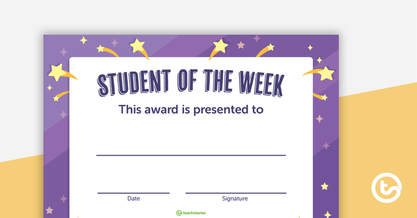 Student of the Week Certificate – Lower Grades teaching resource