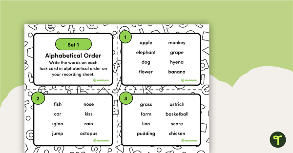 Alphabetical Order Task Cards – Set 1 teaching resource