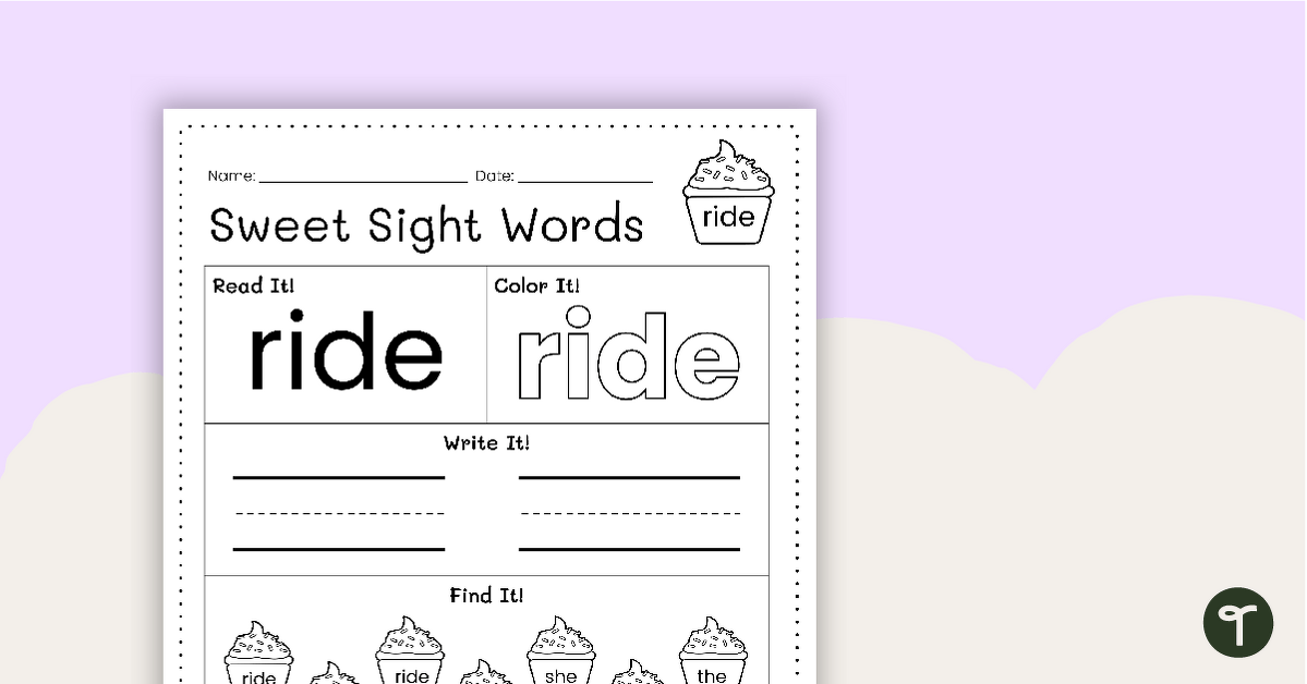 Sweet Sight Words Worksheet - RIDE teaching resource