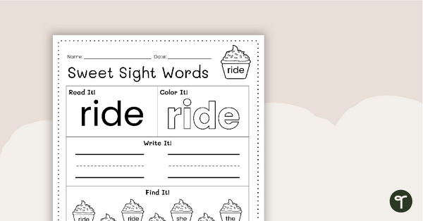 Sweet Sight Words Worksheet - RIDE teaching resource