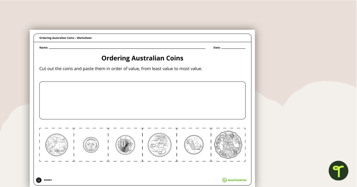Ordering Australian Coins – Worksheet teaching resource