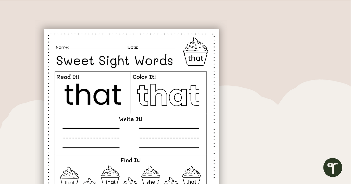 Sweet Sight Words Worksheet - THAT teaching resource