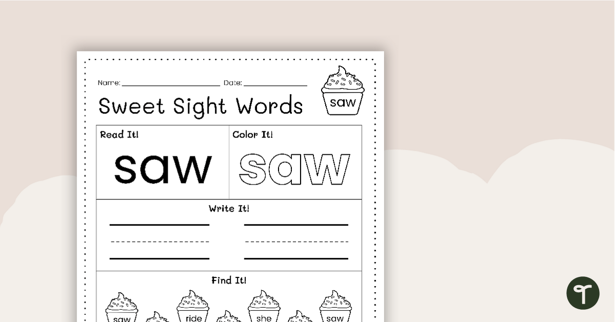 Sweet Sight Words Worksheet - SAW teaching resource