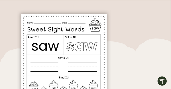 Sweet Sight Words Worksheet - SAW teaching resource