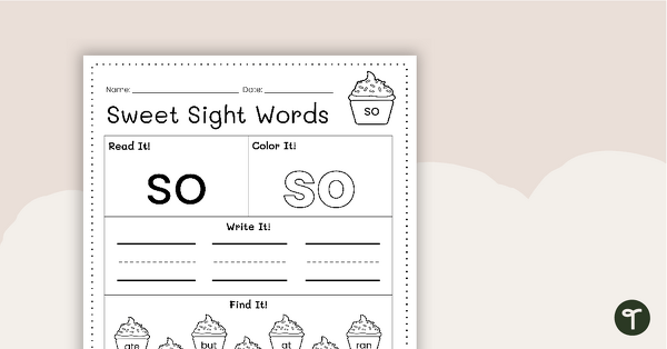 Sweet Sight Words Worksheet - SO teaching resource