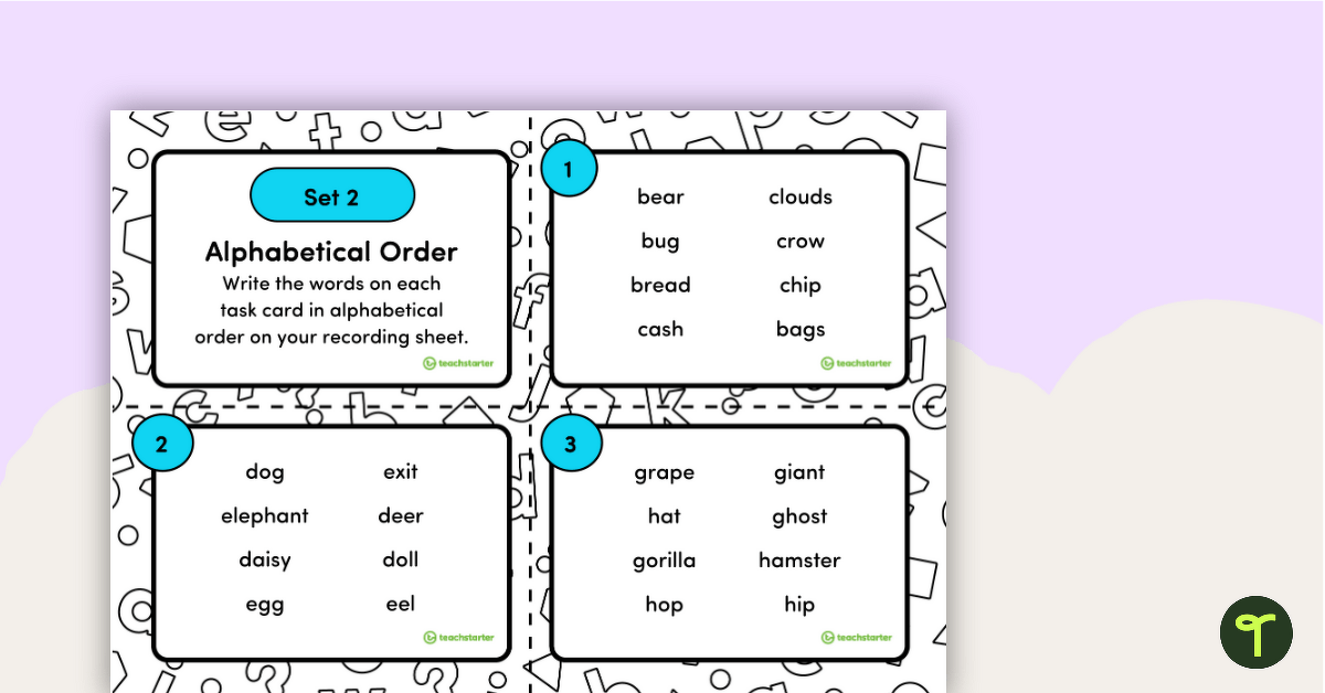 Alphabetical Order Task Cards – Set 2 teaching resource