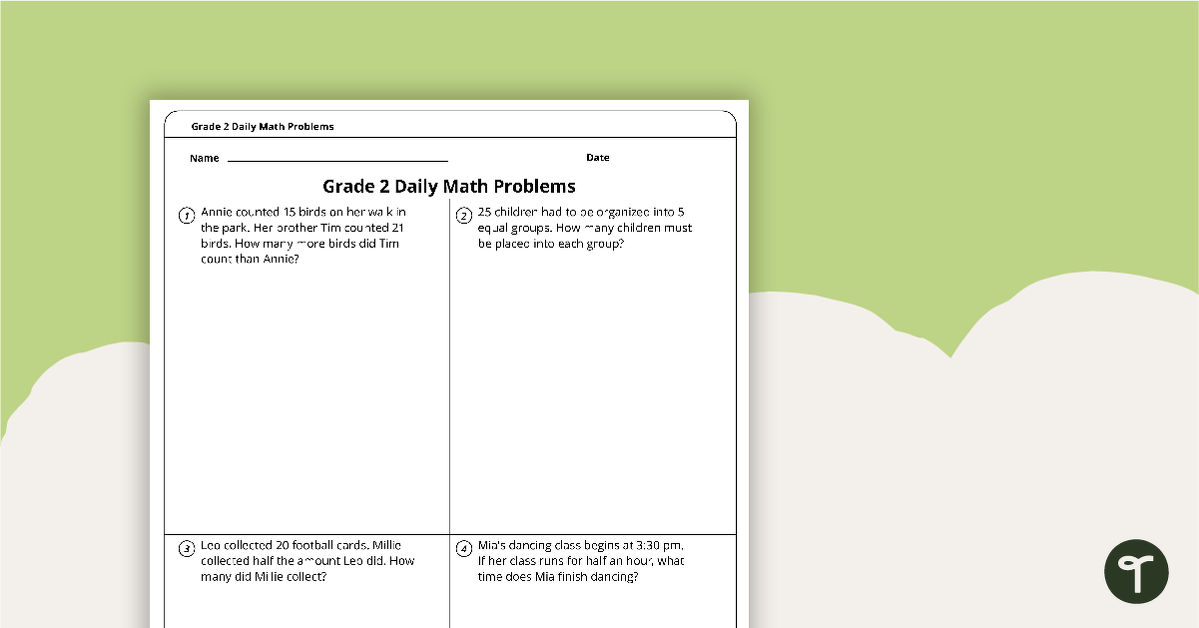 Daily Math Word Problems - Grade 2 (Worksheets) teaching resource