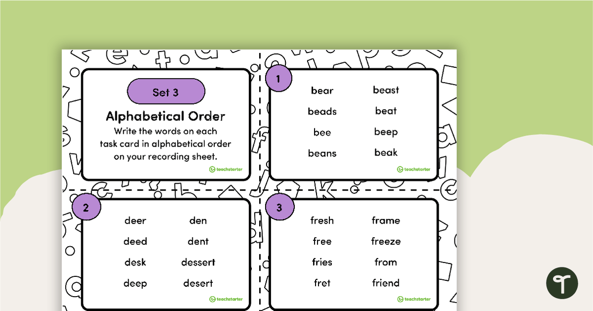 Alphabetical Order Task Cards – Set 3 teaching resource