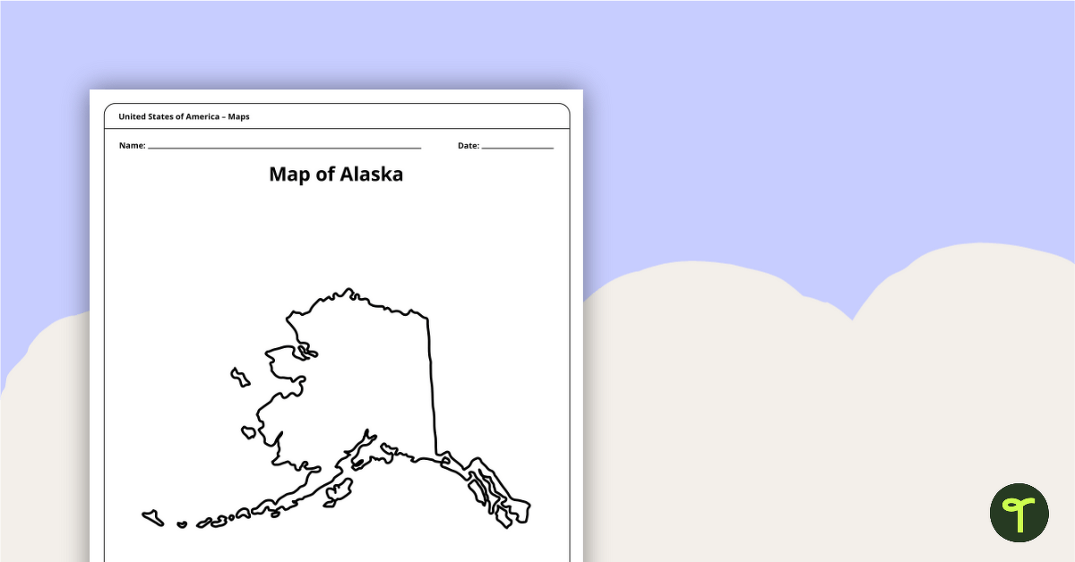 Printable Map of Alaska - Outline teaching resource