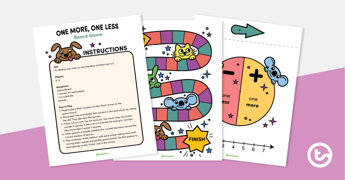 One More, One Less Board Game teaching resource