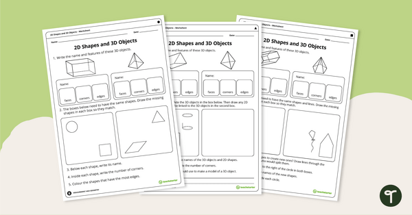 2d Shapes And 3d Objects Worksheets Teach Starter