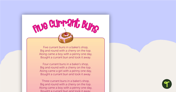 "Five Currant Buns" - Counting Rhyme Poster teaching resource