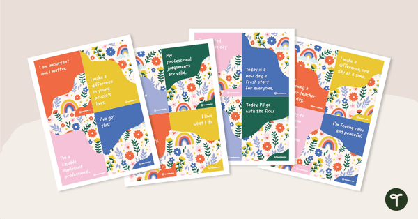 Positive Affirmation Cards for Teachers teaching resource