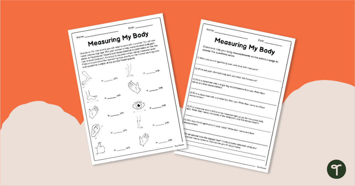 Measuring My Body – Worksheet teaching resource