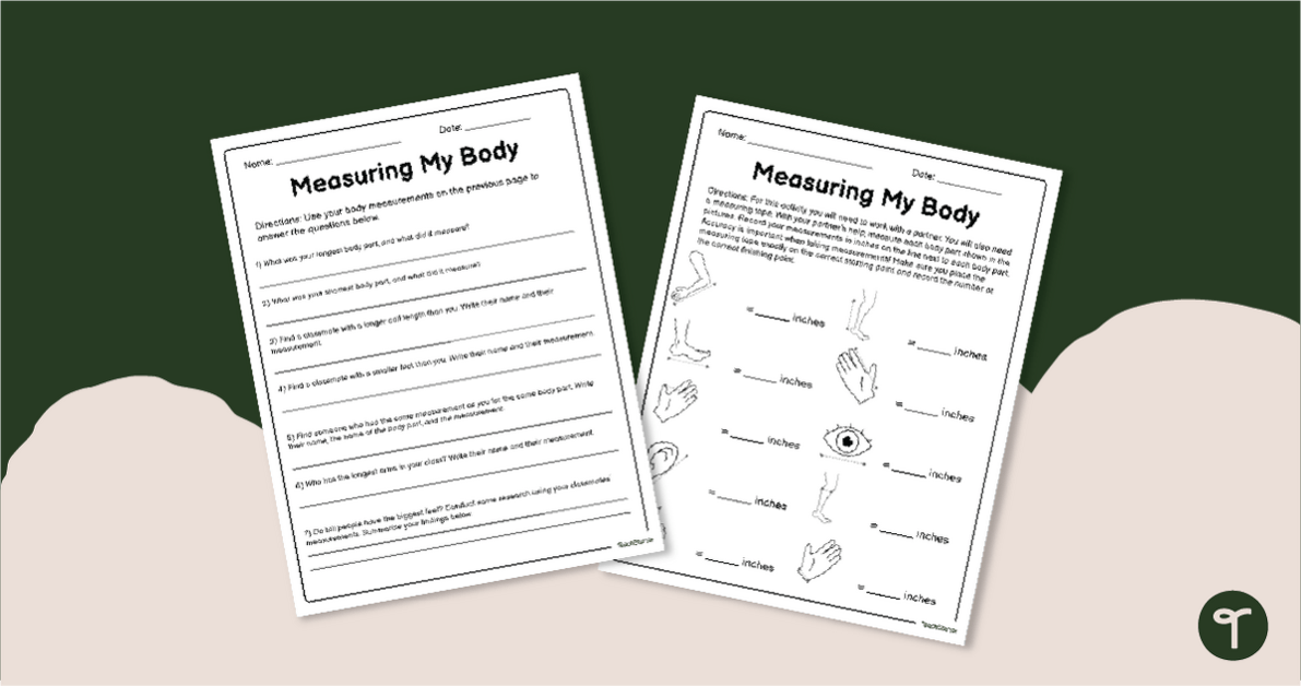 Measuring My Body – Length Worksheet teaching resource