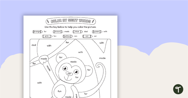 Preview image for Color by Sight Words - 7 Words - Monkey - teaching resource