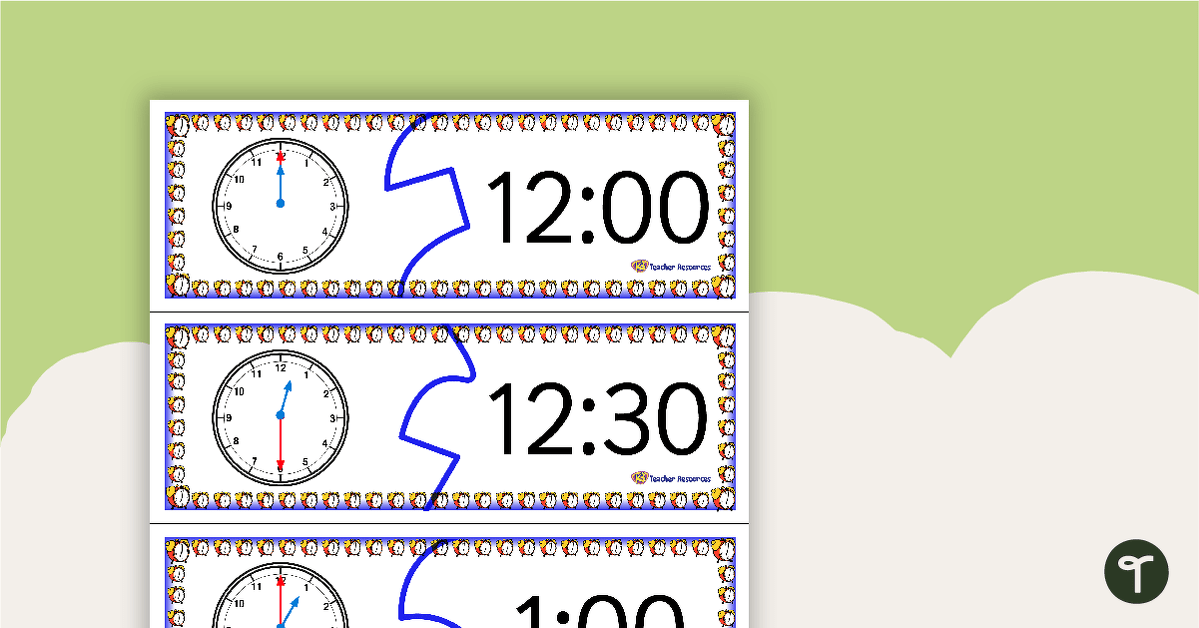 Telling Time Puzzle - Half-Hour teaching resource
