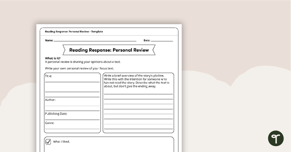 Go to Reading Response Personal Review – Template teaching resource