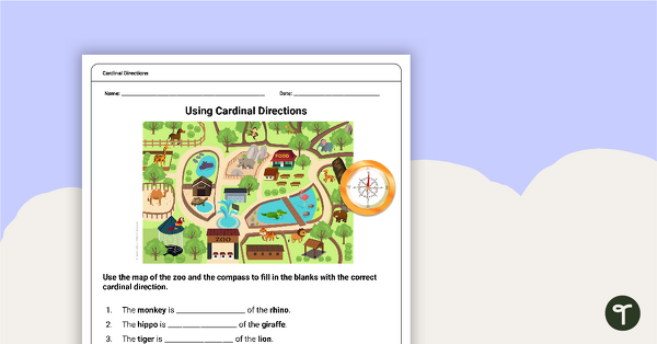 Free Map Skills Worksheet- Using Cardinal Directions teaching resource