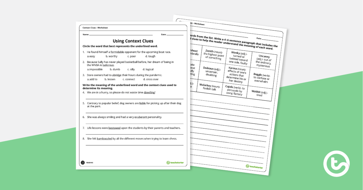 Using Context Clues - Worksheet teaching resource