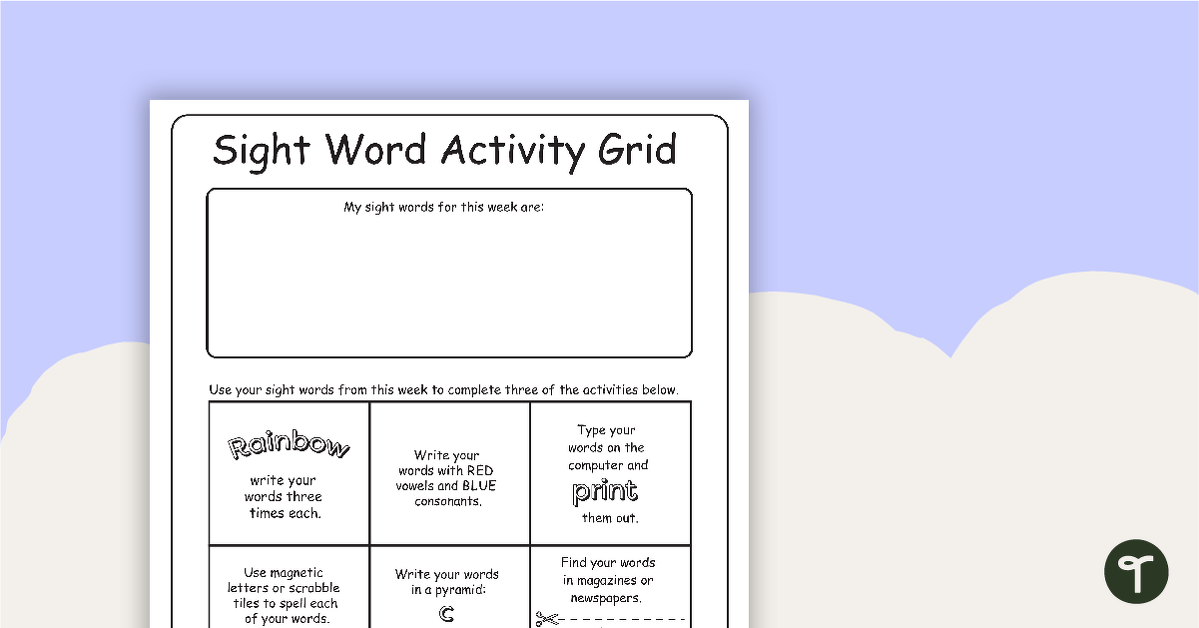Sight Word Activity Grid - Version 1 teaching resource
