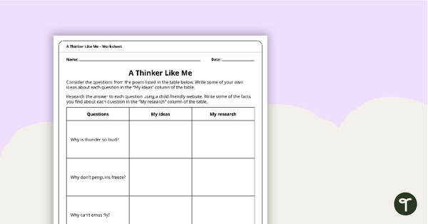 A Thinker Like Me - Read and Respond Worksheet teaching resource