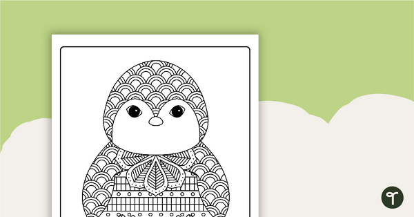 Image of Penguin Mindful Coloring Page for Winter